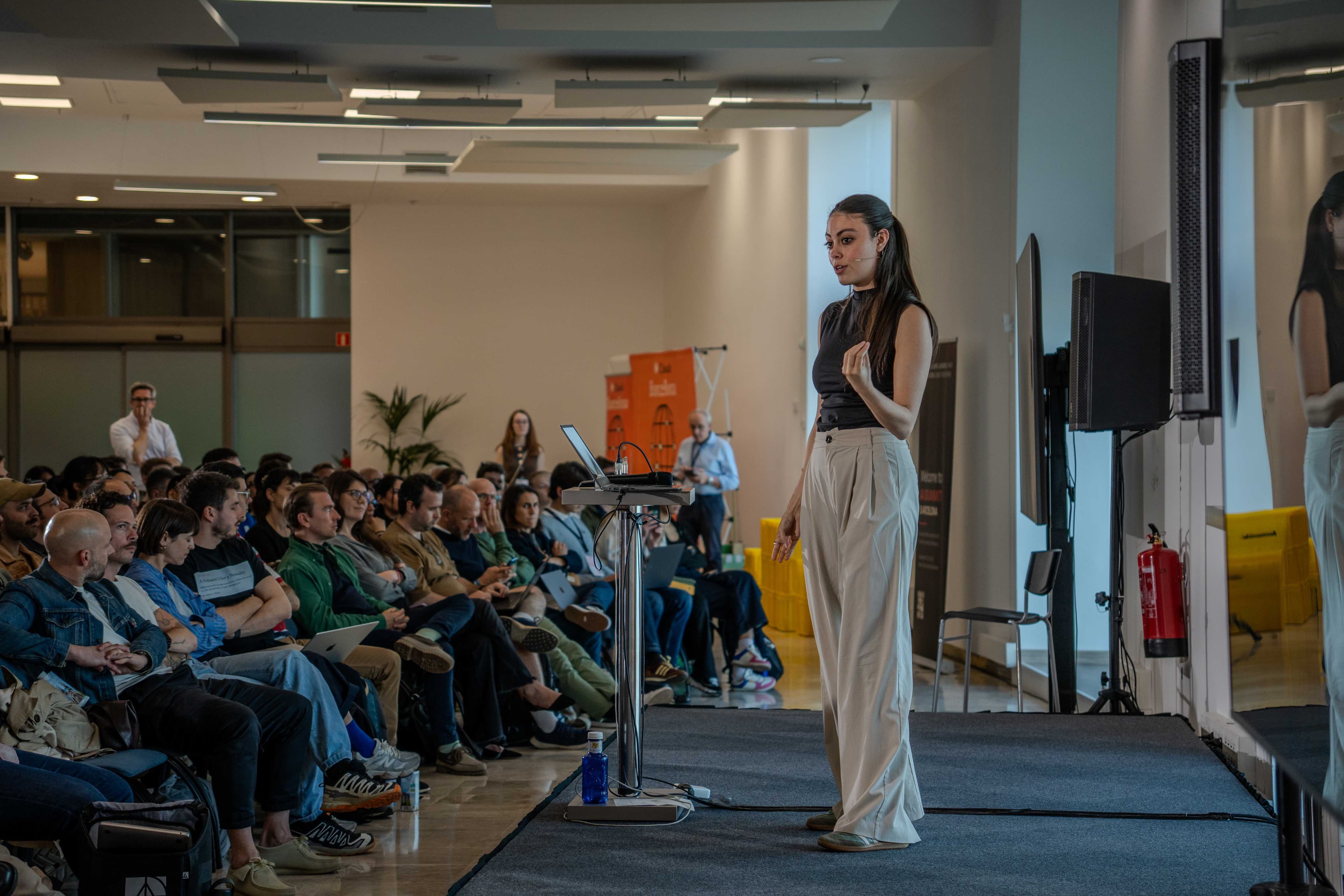 Lyra co-founders running an AI workshop in Barcelona, 2026.